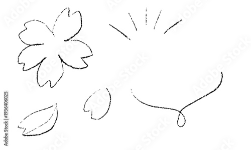 手描きの桜とかわいい線画のあしらいセット