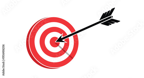 Vector target with arrow icon, hitting bullseye