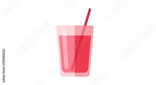 Glass with red juice and straw flat icon design