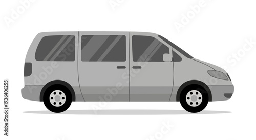 Gray minivan vehicle side view in flat design illustration