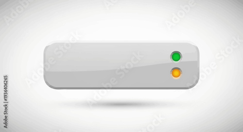 Gray rectangular server device with green and orange indicator lights
