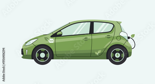Green electric car charging with eco symbols