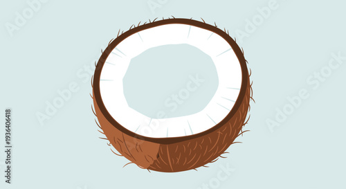 Half cut fresh coconut tropical fruit on light blue background