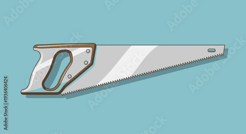 Hand saw with wooden handle on blue background