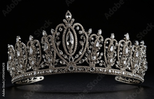 Luxury diamond tiara crown with intricate royal detailing on black background