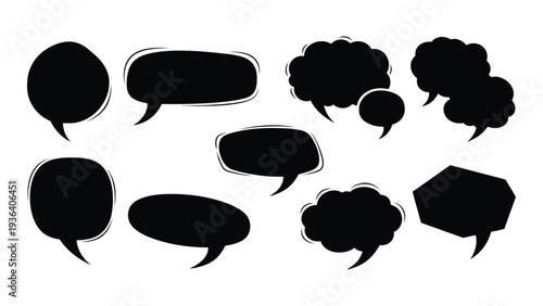 A collection of black speech bubbles on a white background