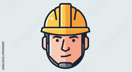 Male worker head with yellow hard hat illustration