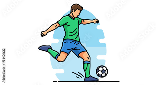 Male soccer player kicking ball in an energetic match illustration