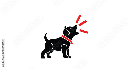 A black dog with a red collar barking with motion lines coming out of its mouth
