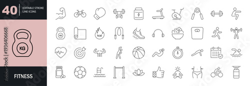 Fitness icon set. Editable line icons. Vector illustration.