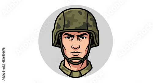 Military soldier's head in camouflage helmet illustration