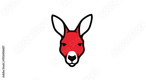 A red kangaroo head with white inner ears and a white muzzle