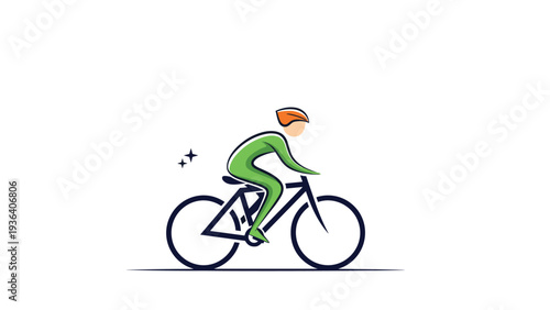 Simple line drawing of a person wearing a helmet while riding a bicycle, perfect for fitness, green transport, and healthy lifestyle themes.
