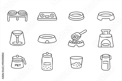 Modern Pet Food Packaging and Feeding Icons for Pet Industry Graphics