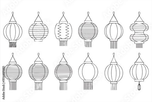 Decorative Chinese Paper Lantern Vector Icons for Festival Graphics