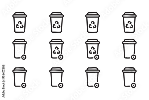 Clean Outline Recycling Bin Icons for Eco Awareness and Green Initiatives