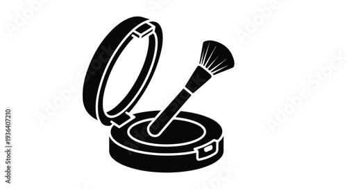 Vector illustration of black makeup compact with brush