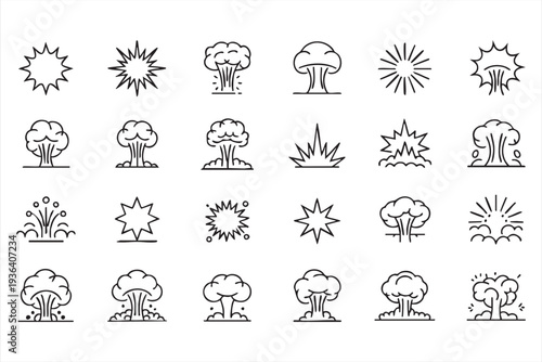 Comic Style Explosion Burst Icons for Action Effects and Visual Elements