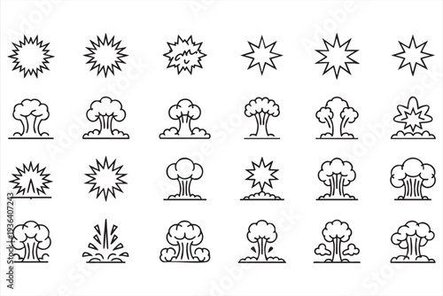 Minimal Explosion and Blast Effect Line Icon Set for Comic and Game Graphics