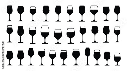 A collection of wine glasses in various states of fullness