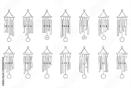 Outdoor Garden Wind Chime Outline Icons for Relaxing Zen Decoration