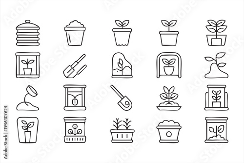 Agriculture and Gardening Vector Icons Featuring Plants, Soil and Watering
