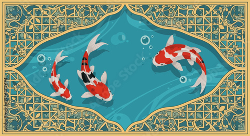 Koi Fish Swimming in Ornate Pond