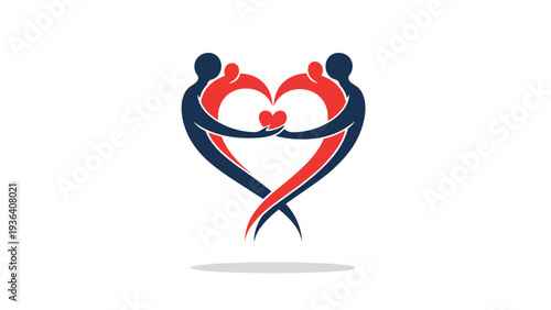 Abstract logo design of two figures forming a heart shape while holding a small heart in the center for charitable non-profits.