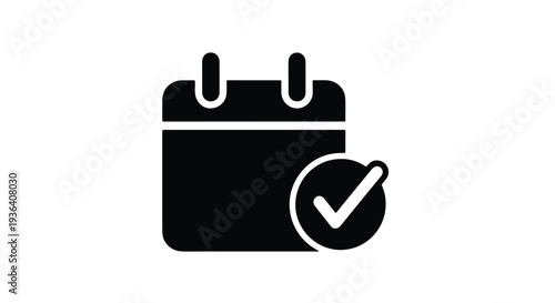 Black calendar icon with checkmark