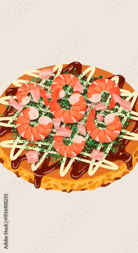 Delicious Okonomiyaki with Shrimp and Bacon