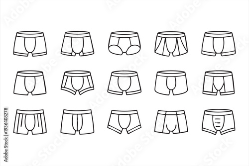 Minimalist male underwear boxer brief symbol collection for ecommerce clothing graphics and fashion catalog layouts