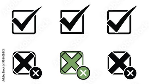 Check and cross icons in different styles and colors