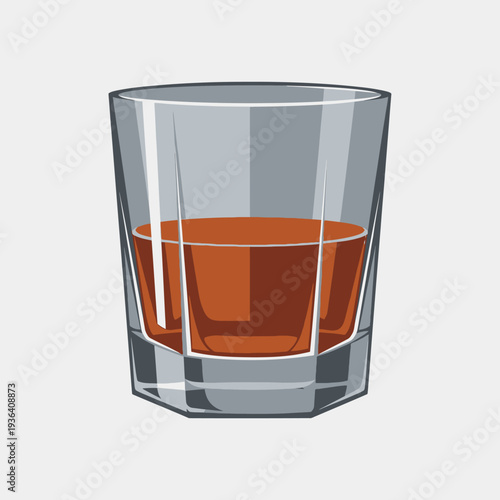 Glass of Amber Whiskey or Bourbon on a Light Gray Background