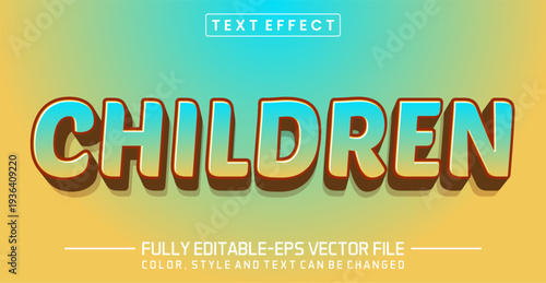 Children Soft Blue and Yellow Gradient Editable Text Effect EPS Vector