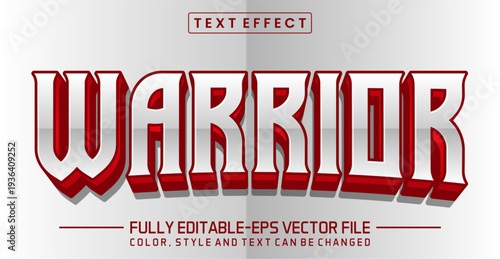 Warrior Metallic Silver and Red Bold Editable Text Effect EPS Vector