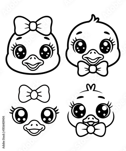 Cute Duck Faces with Bows Illustration