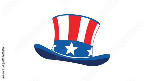 American patriotic top hat with red and white stripes and white stars on a blue band representing the united states.