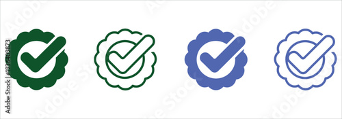 Verified Badge and Trust Seal Icon Set with Checkmark Symbols for Profile Verification Vector Illustration.