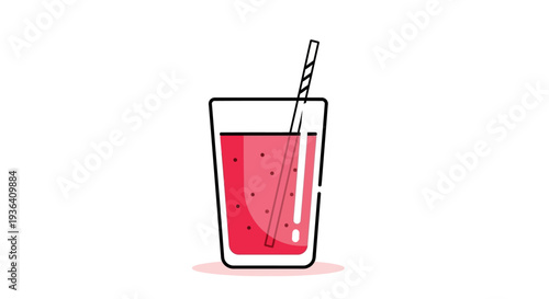 Minimalist flat design glass with red drink and straw