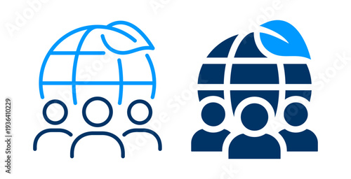 Global community icon in outline and solid filled vector styles. Representing international cooperation, people network, and worldwide organization.