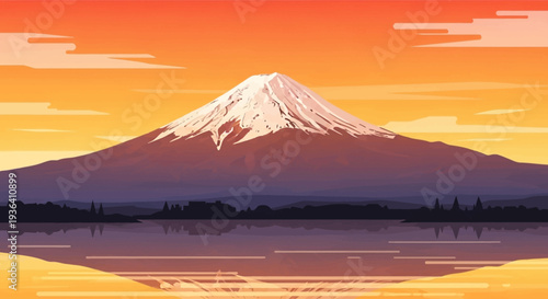 Pixel Art Fuji Mountain Sunset Reflection