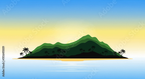 Tropical Island Silhouette at Sunset