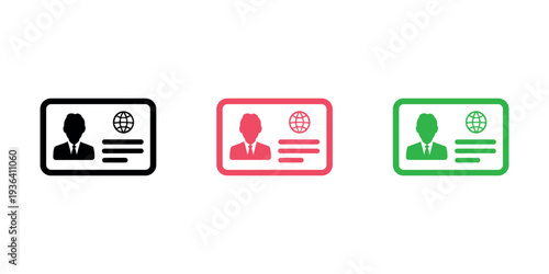 Colored id card with man and globe identification business card profile silhouette in white background