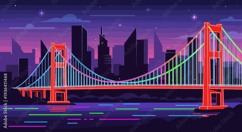 Obraz premium Pixel Art Golden Gate Bridge at Night