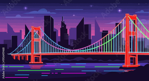 Pixel Art Golden Gate Bridge at Night