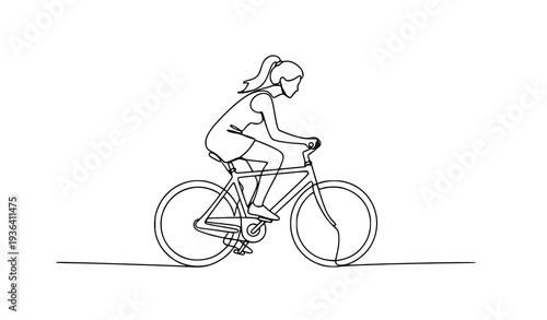 Minimal Continuous Line Woman Cycling Fitness Exercise Vector Illustration