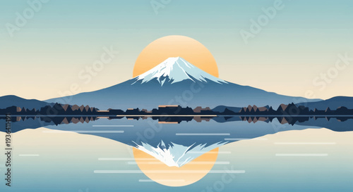Minimalist Mt Fuji Reflection Sunset