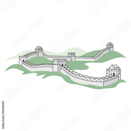Great Wall of China illustration, ancient Chinese fortification, historic landmark, travel destination