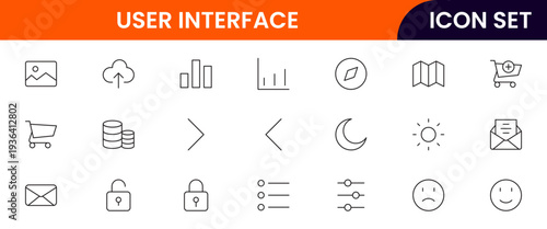 User interface icons depicting menus, buttons, navigation, dashboards, layouts, controls, interaction, usability, screens, wireframes, elements, responsiveness, accessibility, design, and functionalit