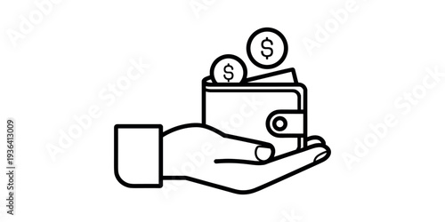 Hand holding wallet with coins money finance in white background